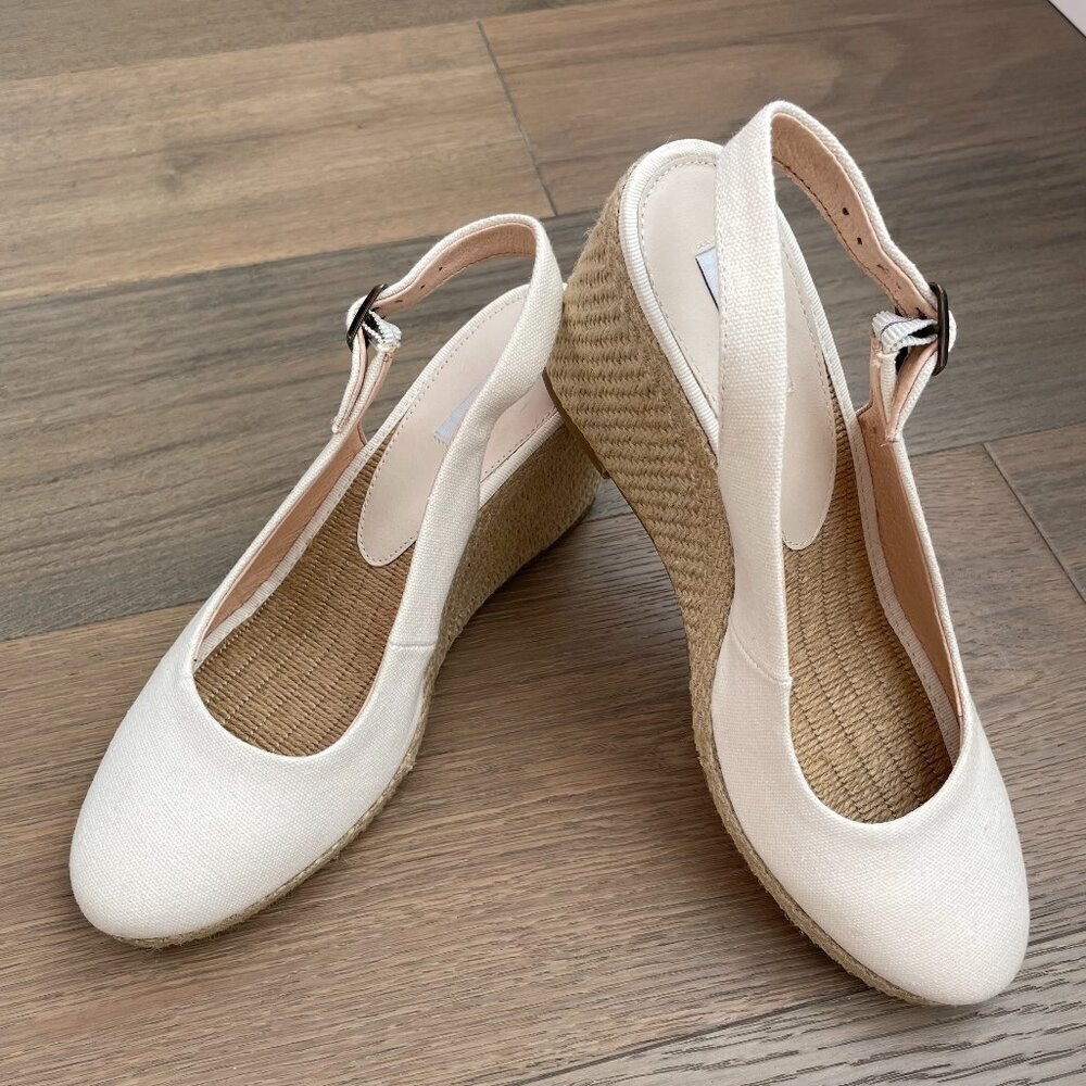 Dune London Karley E Slip On Buckle Close Wedge Espadrille Sandals Cream 40